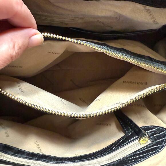 Brahmin Elisa Melbourne Large Leather Satchel Black Gold Registration Card - Picture 7 of 12